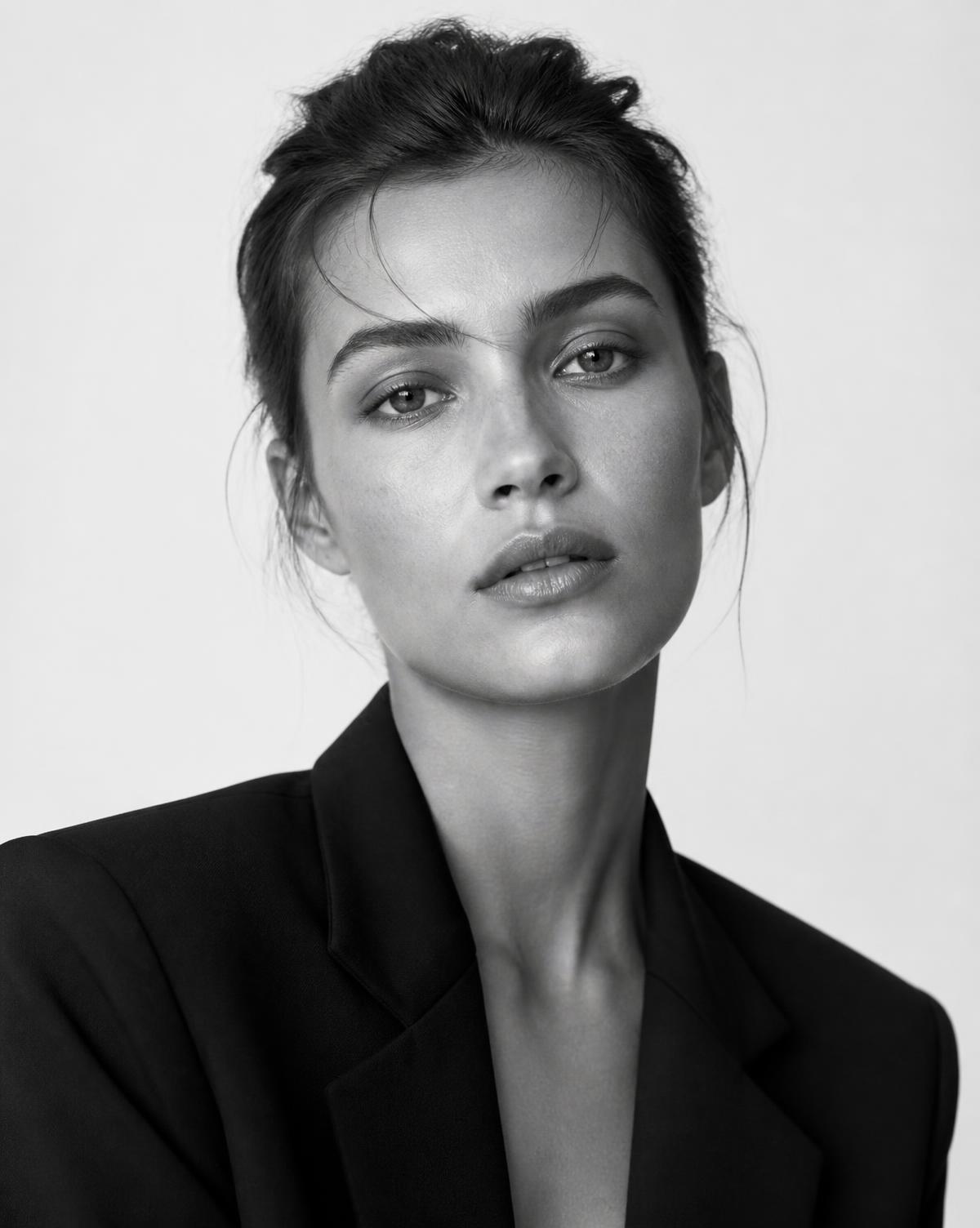 Studio portrait of a model against a white backdrop