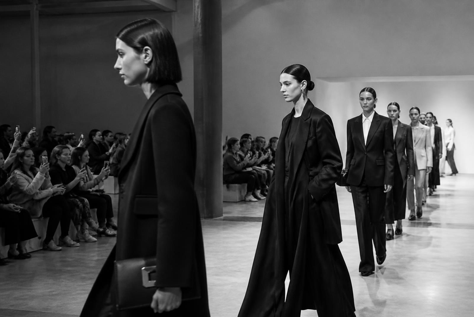 Models walking a produced runway presentation